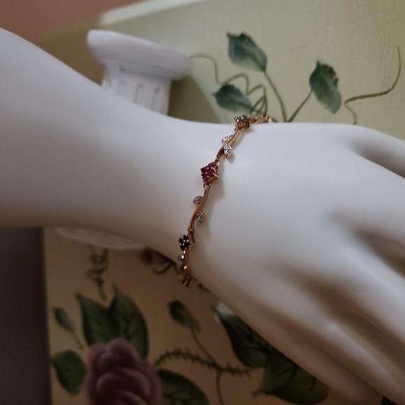 JTV Multi Stone 18K Yellow Gold Sterling Silver Bracelet - Picture 2 of 12